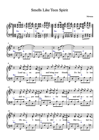 Nirvana Smells Like Teen Spirit score for Piano