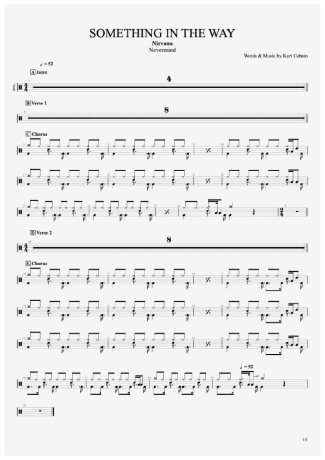 Nirvana Something In The Way score for Drums