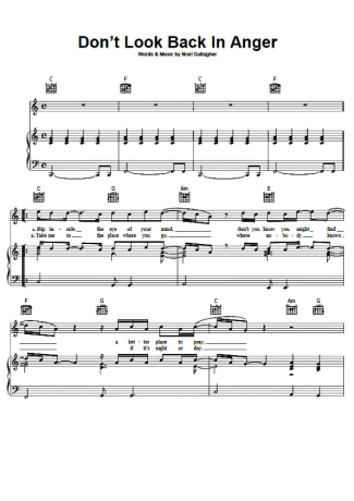 Oasis Don´t Look Back In Anger score for Piano