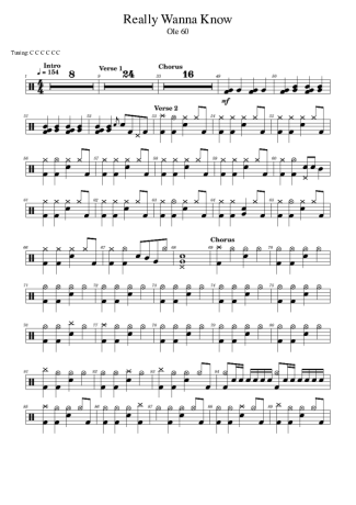 Ole 60 Really Wanna Know score for Drums