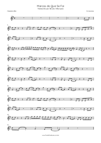 Os Incríveis Marcas Do Que Se Foi score for Clarinet (Bb)