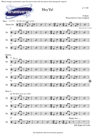 OutKast Hey Ya score for Drums