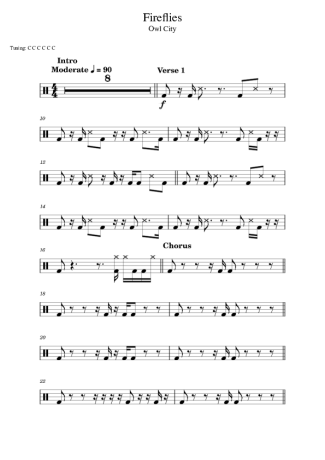 Owl City Fireflies score for Drums