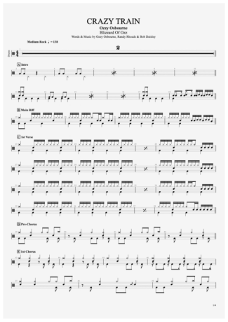 Ozzy Osbourne Crazy Train score for Drums