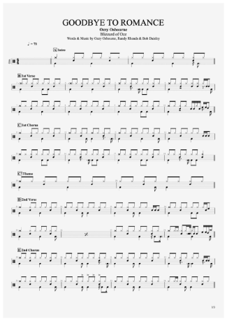 Ozzy Osbourne Goodbye To Romance score for Drums