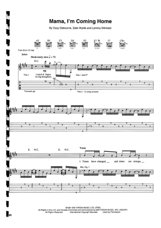 Ozzy Osbourne Mama Im Coming Home score for Guitar