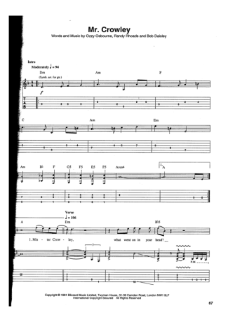 Ozzy Osbourne Mr Crowley score for Guitar