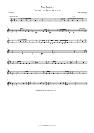 Padre Pelágio Ave Maria score for Clarinet (C)