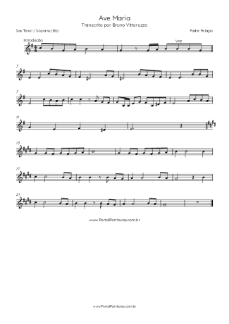 Padre Pelágio Ave Maria score for Tenor Saxophone Soprano (Bb)