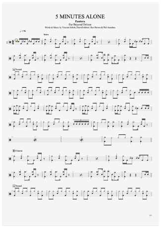 Pantera 5 Minutes Alone score for Drums