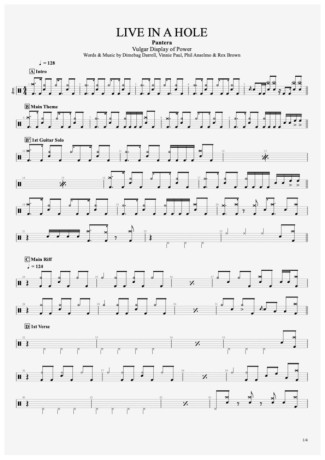 Pantera Live In A Hole score for Drums