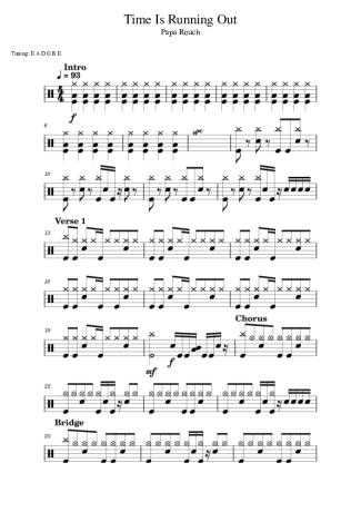 Papa Roach Time Is Running Out score for Drums