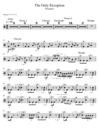 Paramore The Only Exception score for Drums