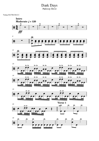 Parkway Drive Dark Days score for Drums