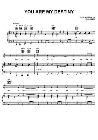 Paul Anka You Are My Destiny score for Piano