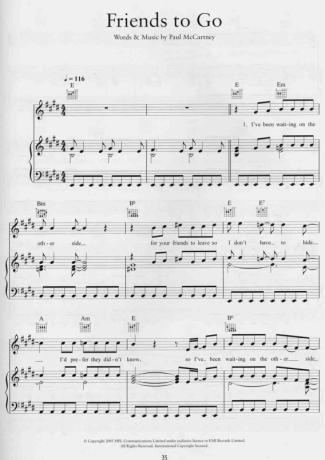 Paul McCartney Friends To Go score for Piano