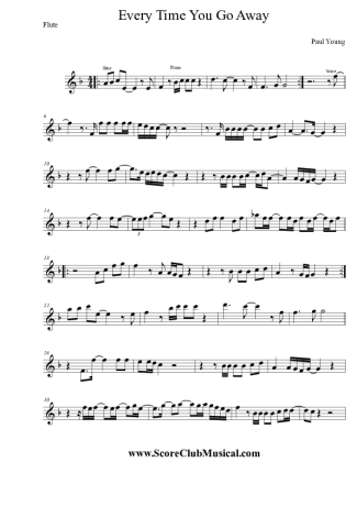 Paul Young Every Time You Go Away score for Flute