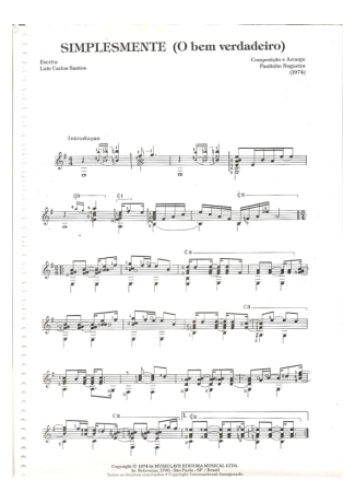 Paulinho Nogueira Simplesmente (O Bem Verdadeiro) score for Acoustic Guitar