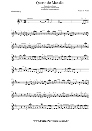 Paulo de Paula Quarto de Mansão score for Clarinet (C)