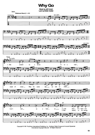 Pearl Jam Why Go score for Bass