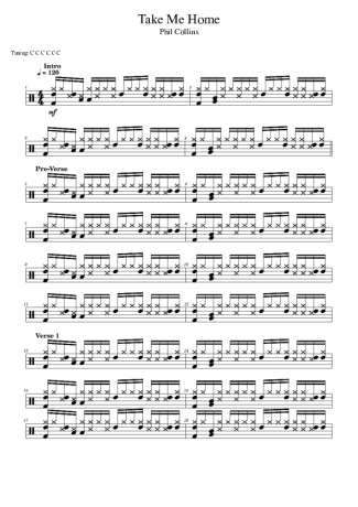 Phil Collins Take Me Home score for Drums