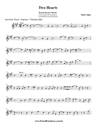 Phil Collins Two Hearts score for Clarinet (Bb)