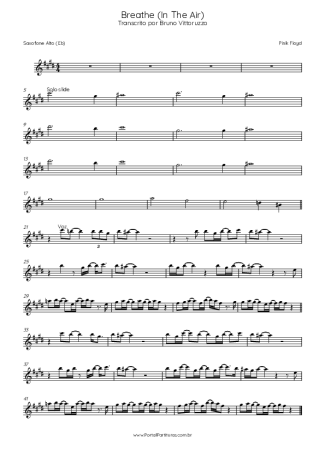 Pink Floyd Breathe (In The Air) score for Alto Saxophone