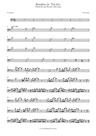 Pink Floyd Breathe (In The Air) score for Trombone