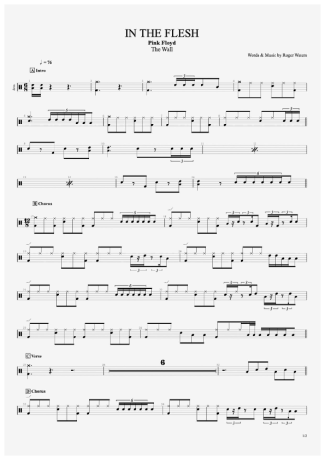 Pink Floyd In The Flesh score for Drums