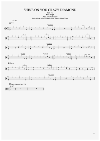Pink Floyd Shine On You Crazy Diamond (Part VII) score for Drums