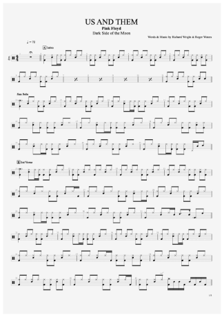 Pink Floyd Us And Them score for Drums