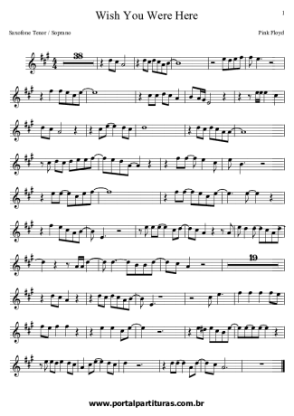 Pink Floyd Wish You Were Here score for Tenor Saxophone Soprano (Bb)