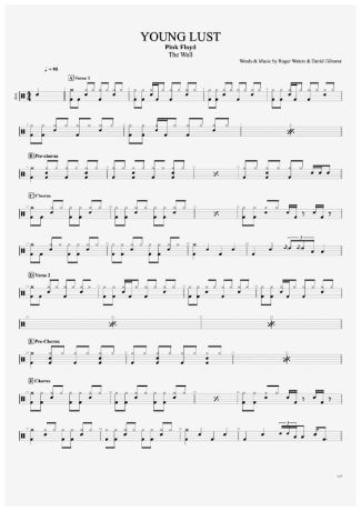 Pink Floyd Young Lust score for Drums