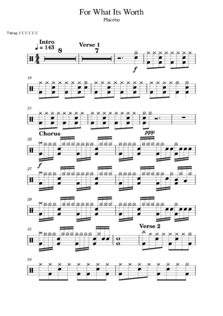 Placebo For What Its Worth score for Drums