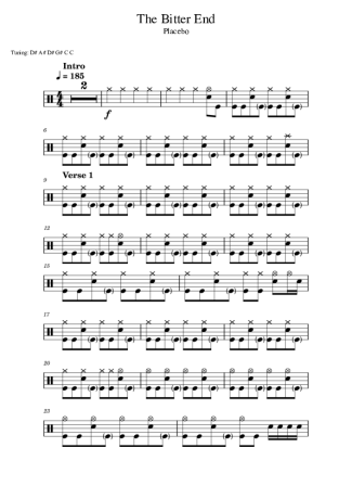 Placebo The Bitter End score for Drums