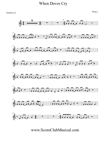 Prince When Doves Cry score for Clarinet (C)