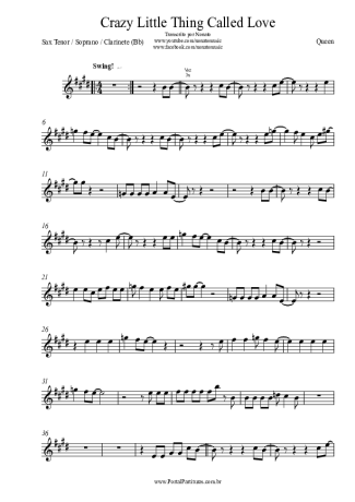 Queen Crazy Little Thing Called Love score for Clarinet (Bb)