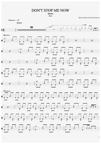 Queen Don_t Stop Me Now score for Drums
