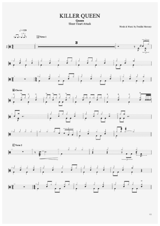 Queen Killer Queen score for Drums