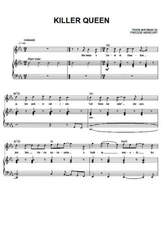 Queen Killer Queen score for Piano