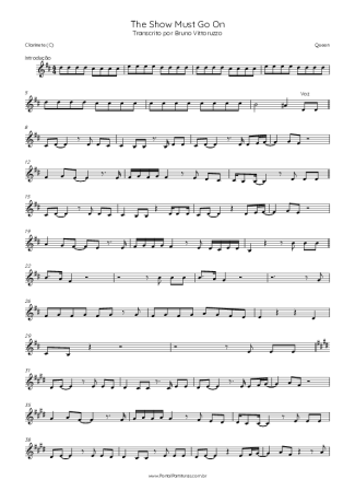 Queen The Show Must Go On score for Clarinet (C)