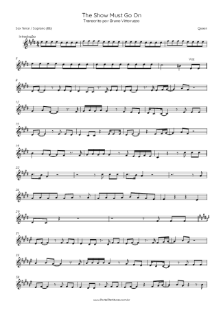 Queen The Show Must Go On score for Tenor Saxophone Soprano (Bb)