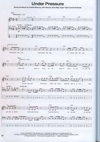 Queen Under Pressure score for Bass