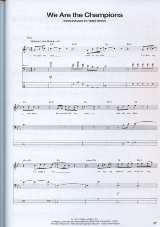 Queen We Are The Champions score for Bass