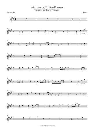 Queen Who Wants To Live Forever score for Clarinet (Bb)