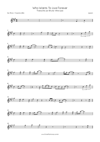 Queen Who Wants To Live Forever score for Tenor Saxophone Soprano (Bb)