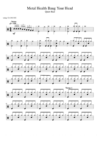 Quiet Riot Metal Health Bang Your Head score for Drums