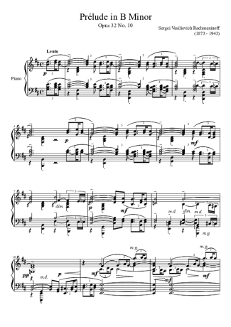 Rachmaninoff Prelude in B minor score for Piano