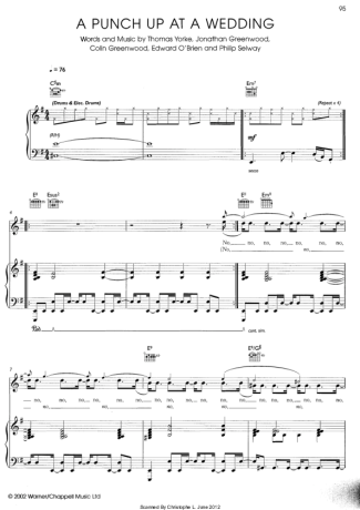 Radiohead A Punch Up At A Wedding score for Piano