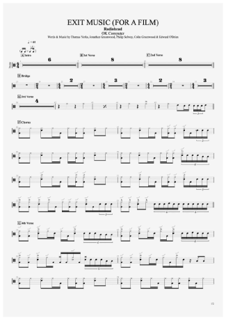 Radiohead Exit Music (For A Film) score for Drums